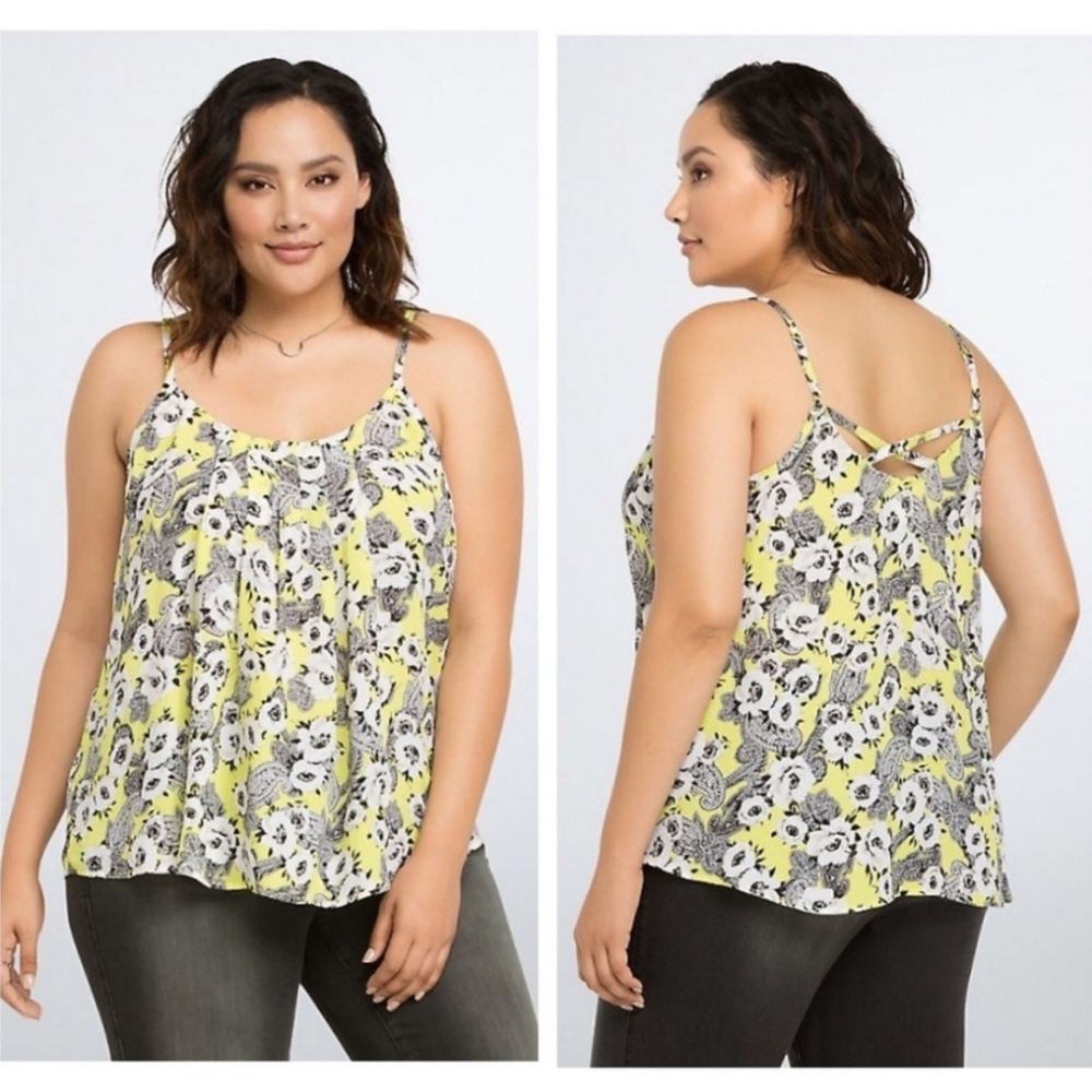 Torrid Georgette Floral Crisscross Cami Neon Yellow/Black Sz: Large